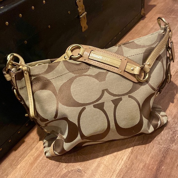 Coach Handbags - Coach Carly Signature Tan & Brown Shoulder Bag